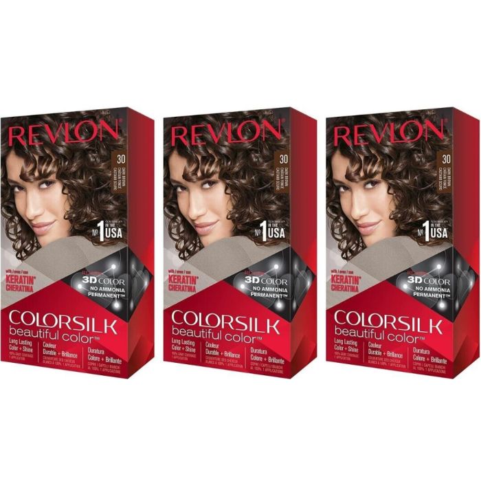 Revlon Colorsilk Hair Dye Permanent Dark Brown 30 - Pack of 3