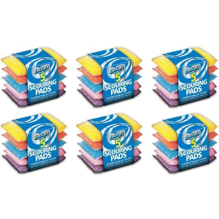 Duzzit Scouring Pads Non-Stick Washing Up 5 Pads Pack  - Pack of 6