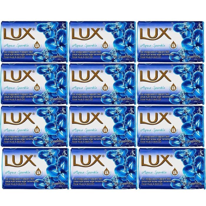 Lux Aqua Sparkle Fragrant Soap Bars with Floral Musk & Mint Oil 80g - Pack of 12