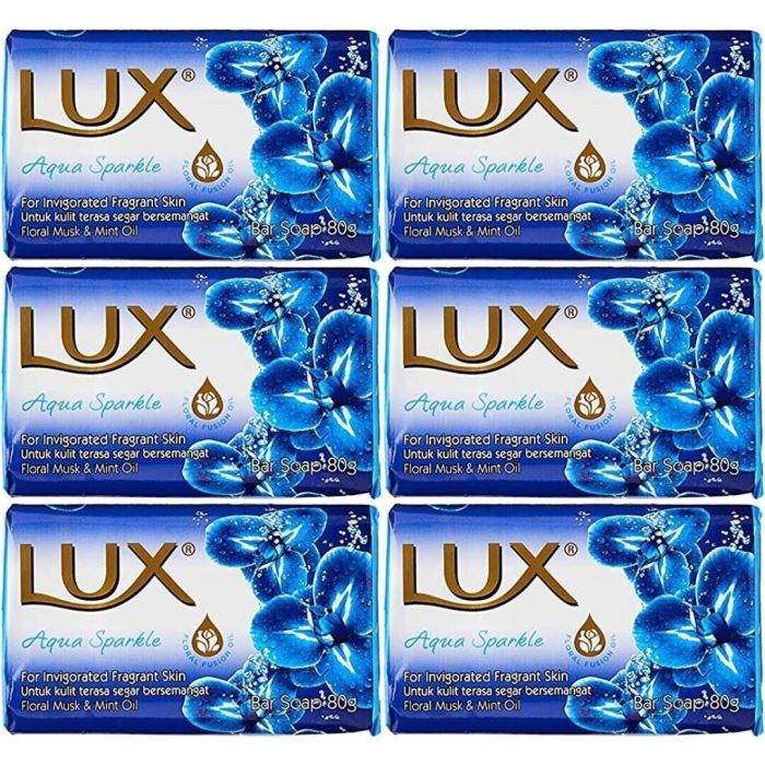 Lux Aqua Sparkle Fragrant Soap Bars with Floral Musk & Mint Oil 80g - Pack of 6