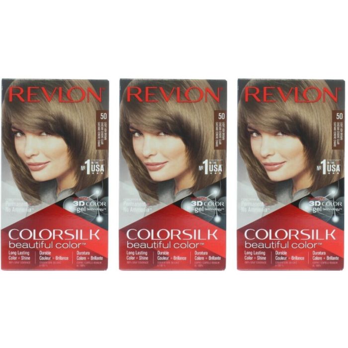 Revlon Colorsilk Hair Dye Permanent Light Ash Brown 50 - Pack of 3