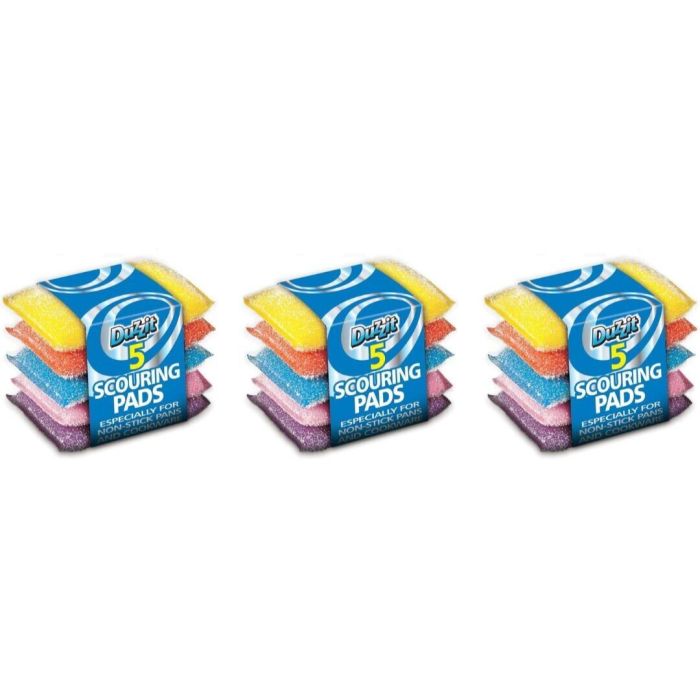 Duzzit Scouring Pads Non-Stick Washing Up 5 Pads Pack  - Pack of 3