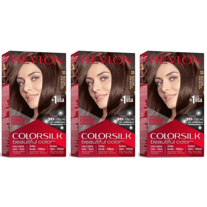 Revlon Colorsilk Hair Dye Permanent Dark Soft Brown 33 - Pack of 3