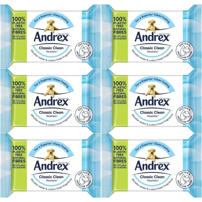 Andrex Classic Clean Washlets Moist Toilet Tissue 36 Wipes - Pack of 6