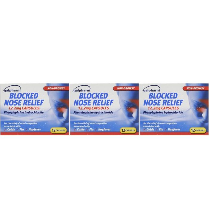 Galpharm Blocked Nose Relief 12 Capsules - Pack of 3