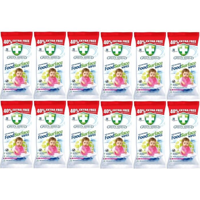 Green Shield Food Surface Wipes Anti-Bacterial 70 Wipes - Pack of 12