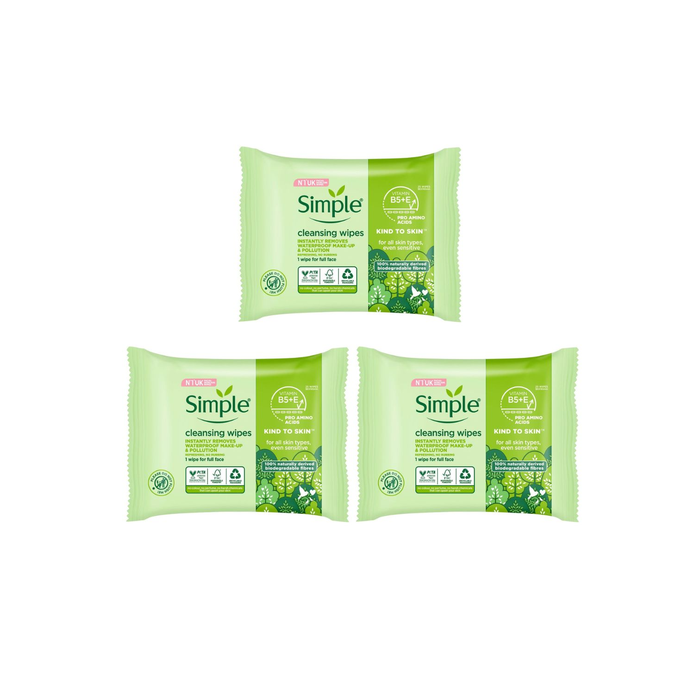Simple Biodegradable Cleansing Face Wipes 25 Wipes - Pack of 3