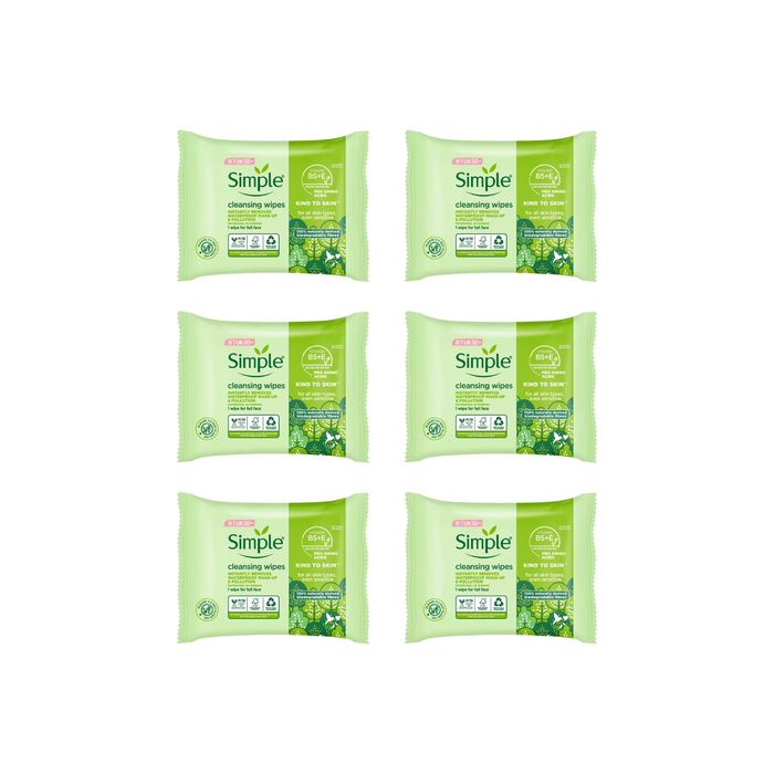 Simple Biodegradable Cleansing Face Wipes 25 Wipes - Pack of 6