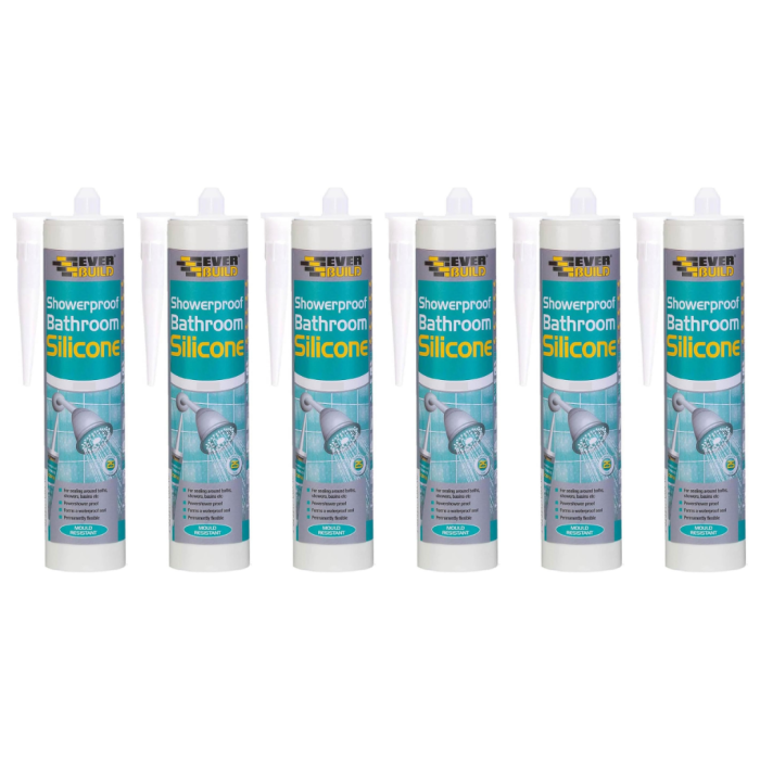 Everbuild Showerproof Bathroom Silicone Sealant White 280ml - Pack of 6