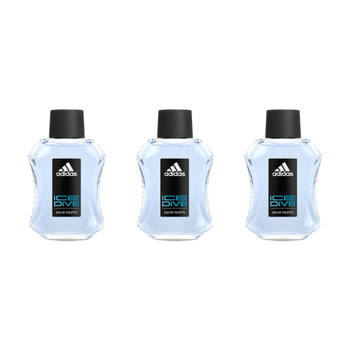 Adidas Ice Dive Men’s Eau De Toilette Spray Fresh Fragrance EDT 100ml - Pack of 3
