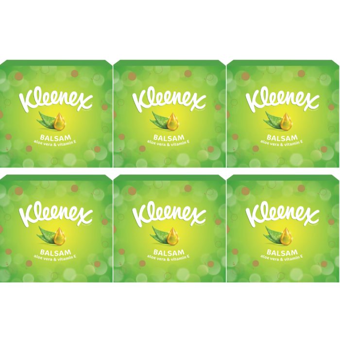 Kleenex Balsam 3-Ply Facial Tissues Soft & Gentle 56 Tissues - Pack of 6