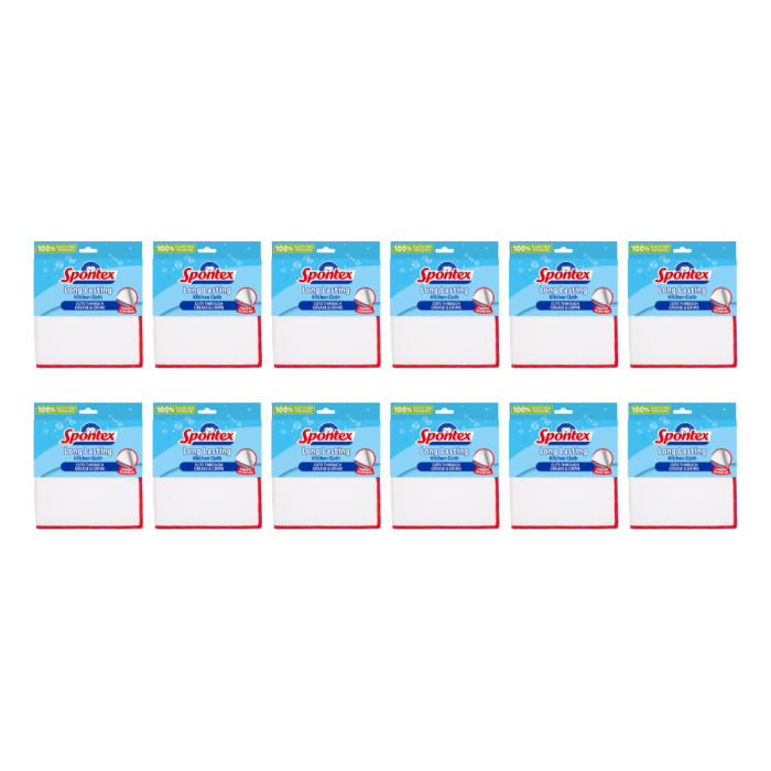 Spontex Long Lasting Kitchen Cleaning Cloth for Washing Up 1 Pack - Pack of 12