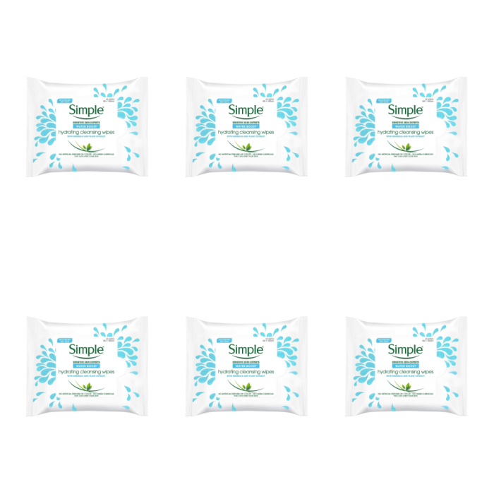 Simple Water Boost Hydrating Cleansing 25 Wipes - Pack of 6