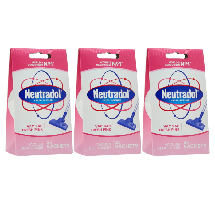 Neutradol Vac Sac Fresh Pink Vacuum Deodorizer 3x Sachets - Pack of 3