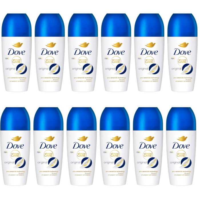 Dove Advanced Care Original Anti-Perspirant Roll-On Deodorant 50ml - Pack of 12