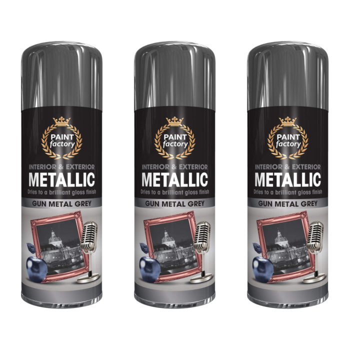 Paint Factory Metallic Gunmetal Grey Spray Paint 400ml - Pack of 3