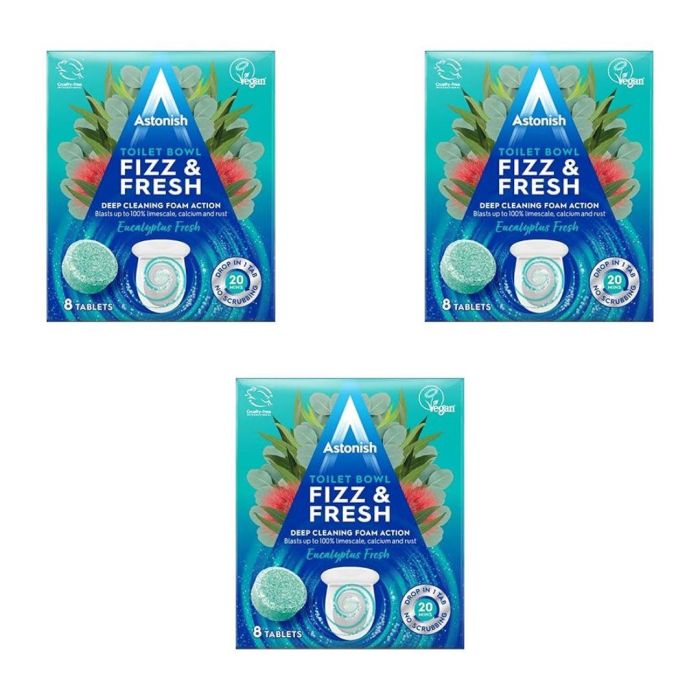 Astonish Fizz & Fresh Toilet Bowl Tablets Eucalyptus Fresh 8 Tablets - Pack of 3