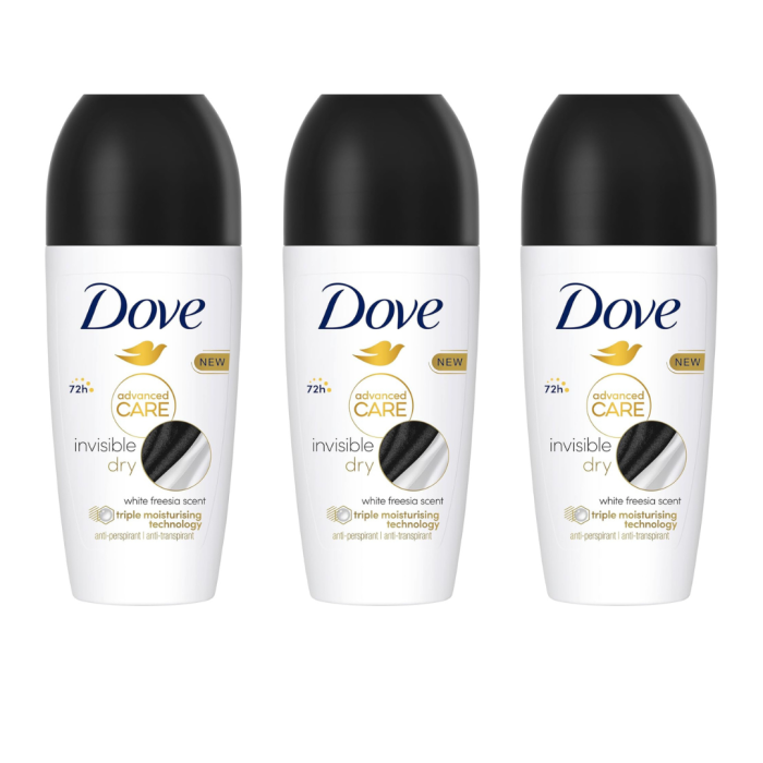 Dove Advanced Care Invisible Dry Anti-Perspirant Roll On Deodorant 50ml - Pack of 3