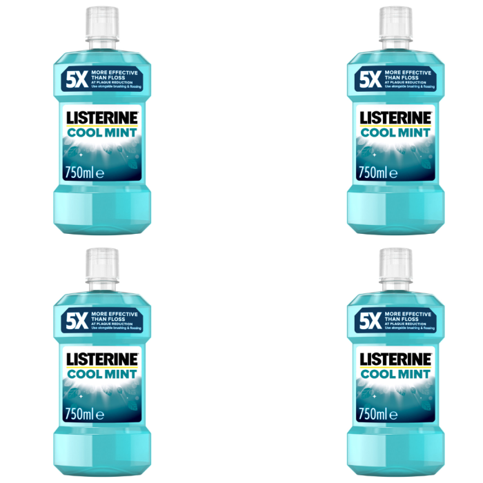 Listerine Cool Mint After Brushing Mouthwash 750ml - Pack of 4