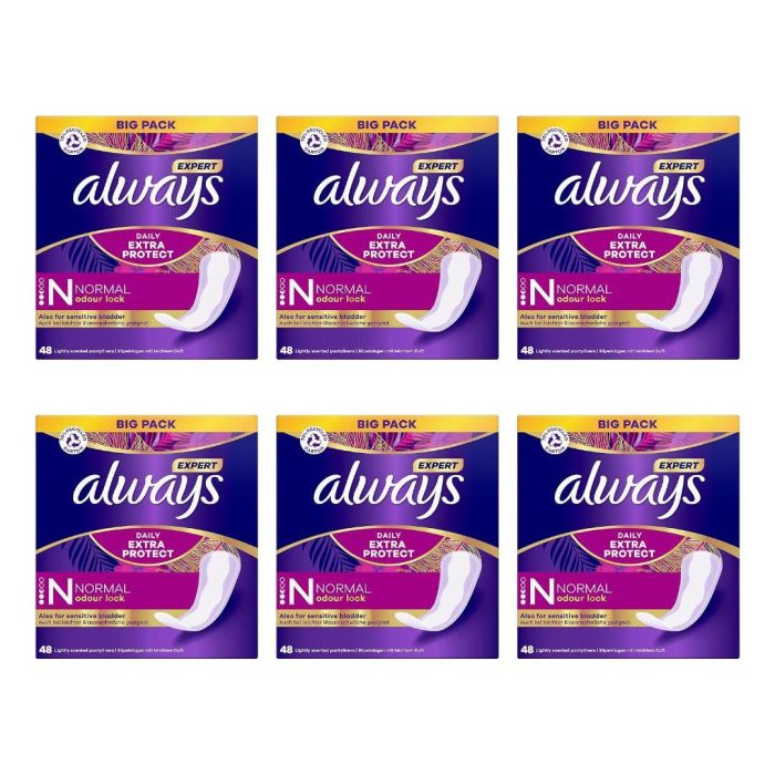 Always Expert Daily Extra Protection Normal Pantyliners 48 Count - Pack of 6