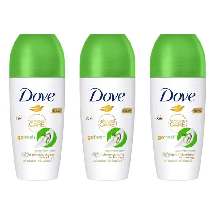 Dove Advanced Care Cucumber Scent Roll-On Deodorant 50ml - Pack of 3