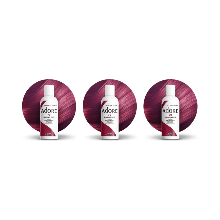 Adore Shining Semi Permanent Hair Colour 70 Raging Red 118ml - Pack of 3