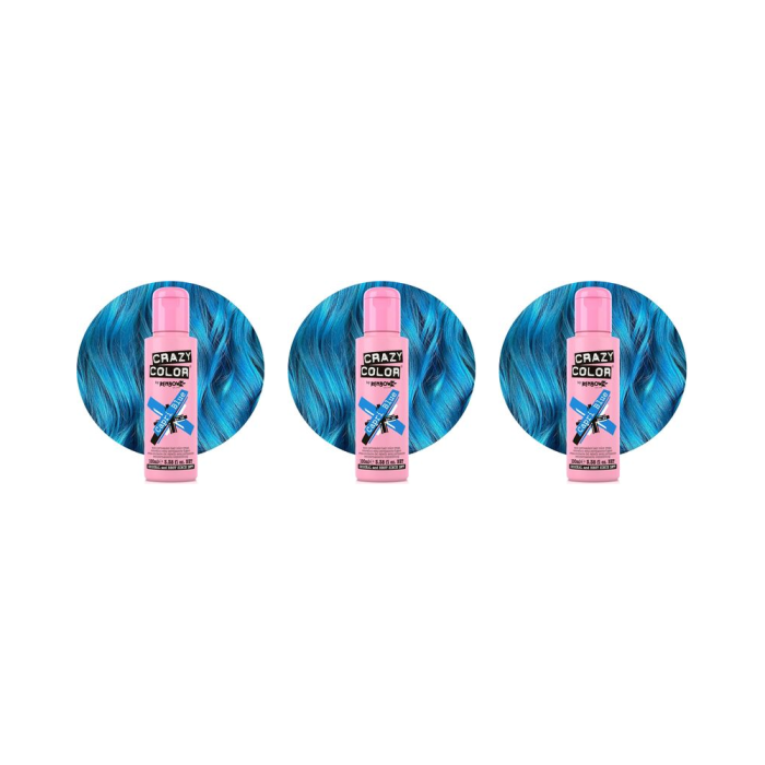Crazy Color 44 Capri Blue Semi-Permanent Hair Color 100ml - Pack of 3