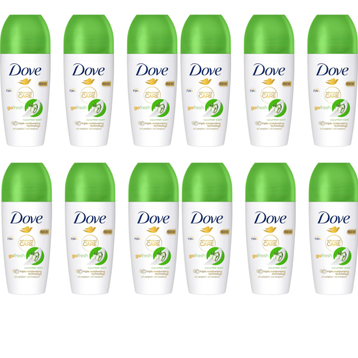 Dove Advanced Care Cucumber Scent Roll-On Deodorant 50ml - Pack of 12