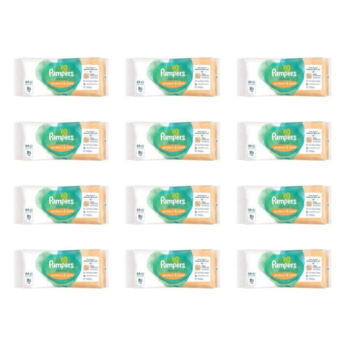 Pampers Harmonie Protect and Care Baby Wipes 44s pack on a clean nursery shelf
