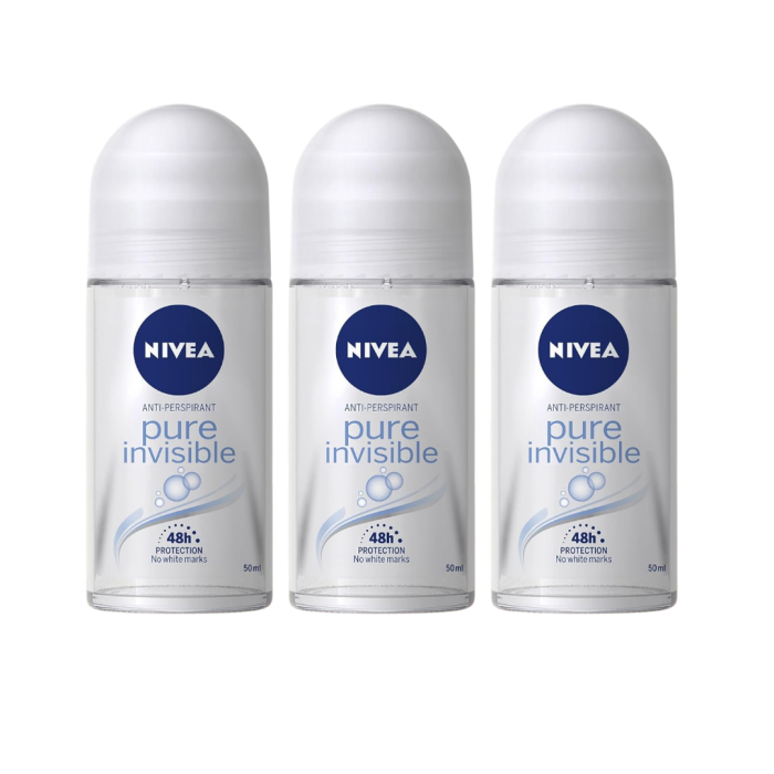 NIVEA Pure Invisible Women Roll‑On Antiperspirant Deodorant 50 ML - Pack of 3