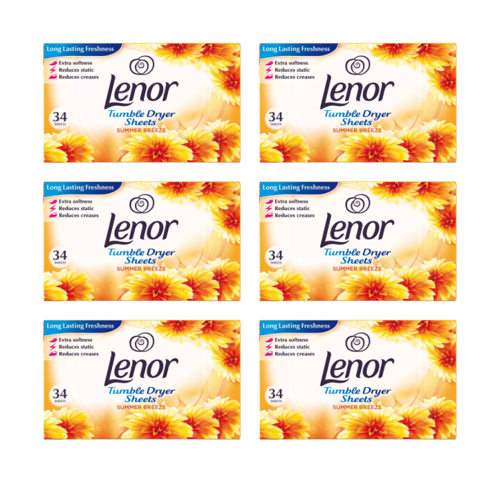 Lenor Tumble Dryer Sheets Summer Breeze Scent 34 Sheets - Pack of 6