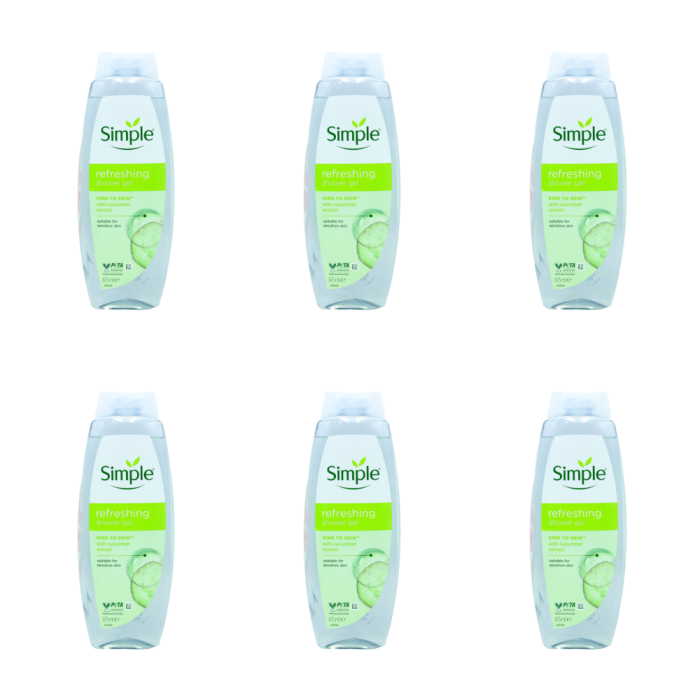 Simple Kind to Skin Refreshing Cucumber Shower Gel 675ml - Pack of 6