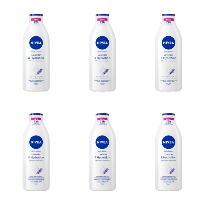 Nivea Lavender Body Lotion Moisturising Skincare Lotion 400ml - Pack of 6
