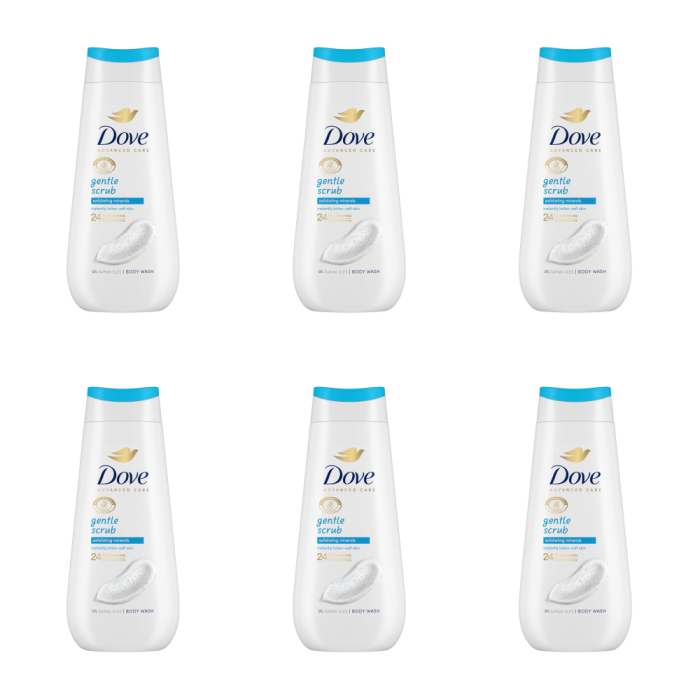 Dove Advanced Care Gentle Scrub Exfoliating Body Wash 225ml - Pack of 6