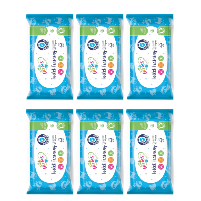 Little Heroes Toilet Training Flushable Baby Wipes 40 Wipes - Pack of 6