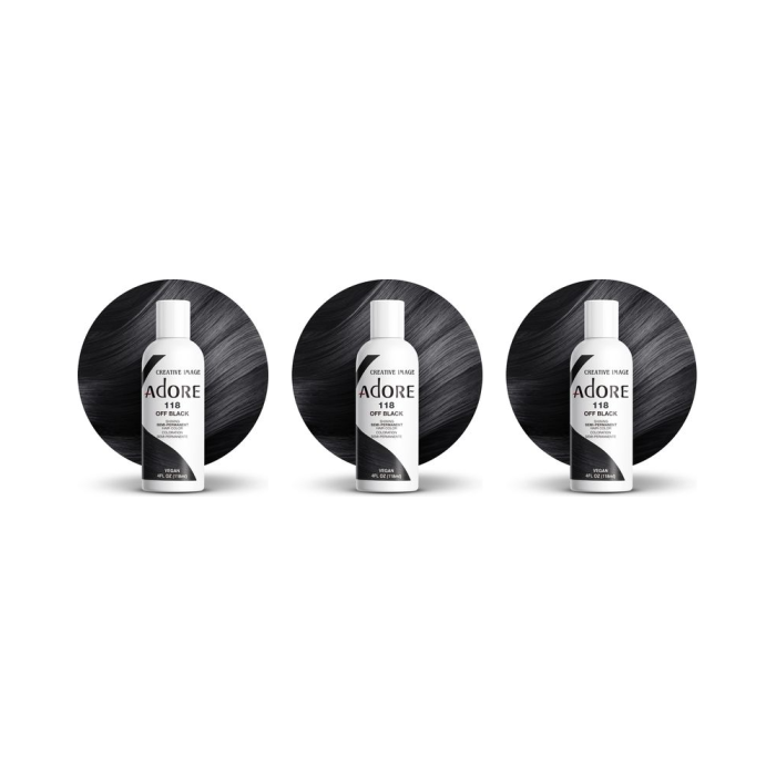 Adore Shining Semi Permanent Hair Colour Off Black 118ml - Pack of 3