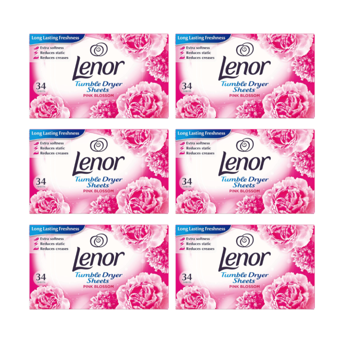 Lenor Tumble Dryer Sheets with Pink Blossom Scent 34 Sheets - Pack of 6