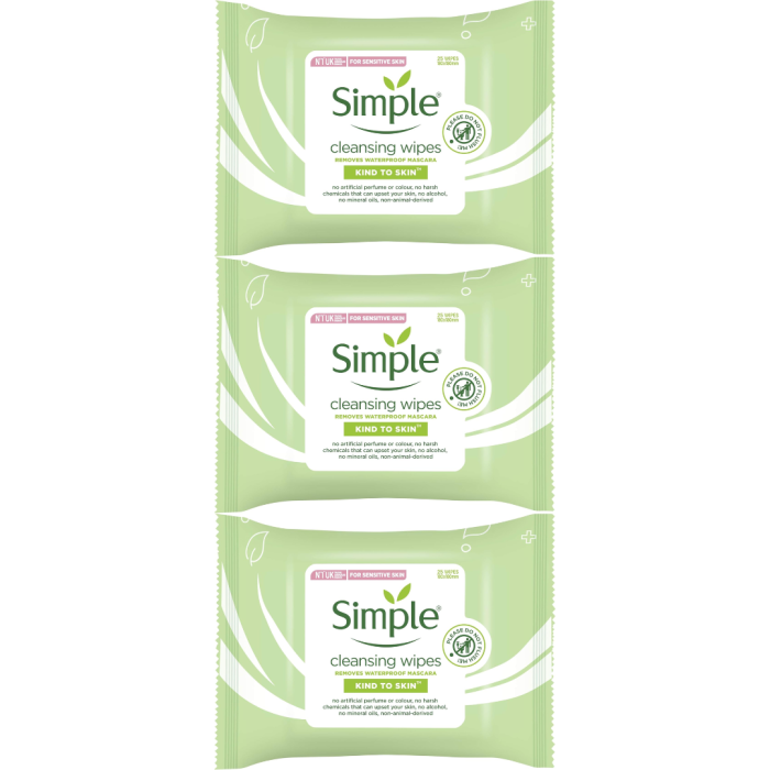 Simple Kind to Skin Cleansing Wipes Sensitive Skin 25 Wipes - Pack of 3