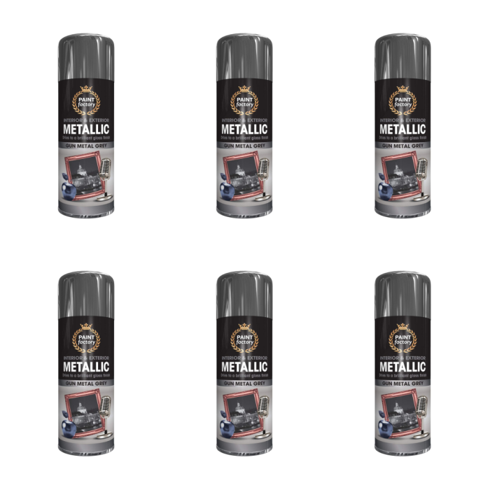 Paint Factory Metallic Gunmetal Grey Spray Paint 400ml - Pack of 6