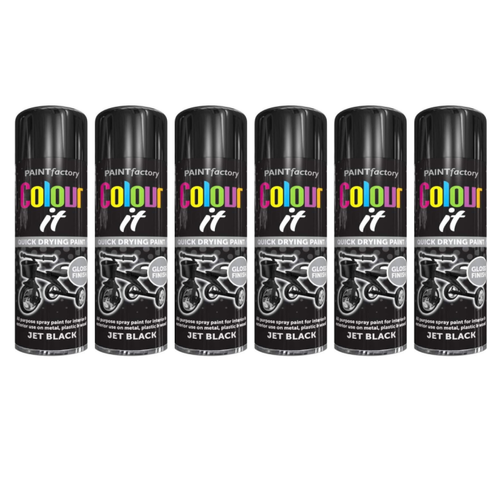 Paint Factory Colour It Quick Drying Paint Jet Black Gloss Finish 250ML - Pack of 6