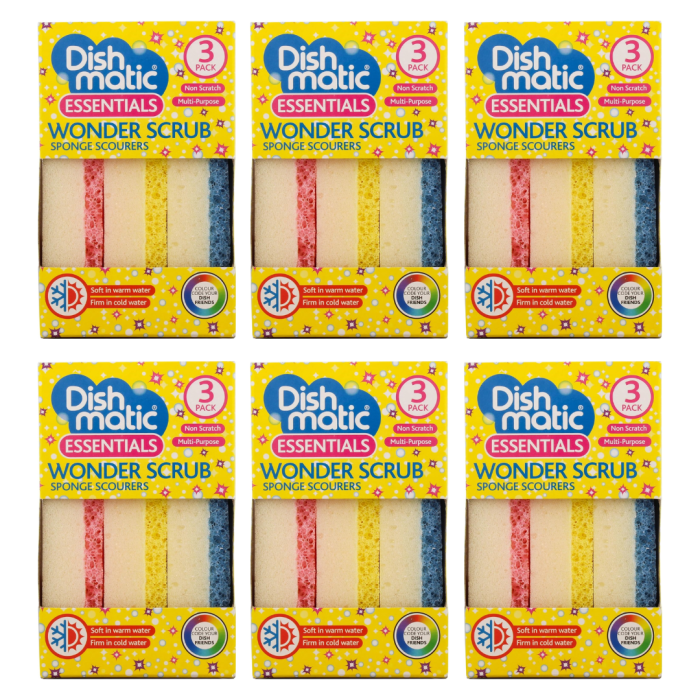 Dishmatic Wonder Scrub Non-Scratch Dual Action Sponge Scourers 3 Pack - Pack of 6