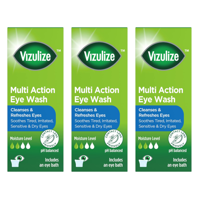 Vizulize Multi Action Eye Wash Cleanses and Refreshes Eyes 300ml - Pack of 3