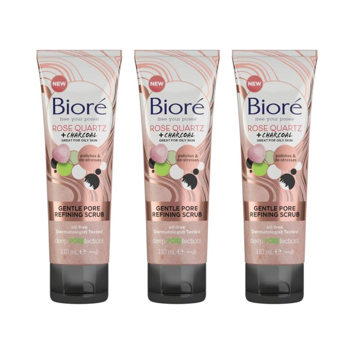 Biore Rose Quartz and Charcoal Face Scrub for Oily Skin 110 ml - Pack of 3