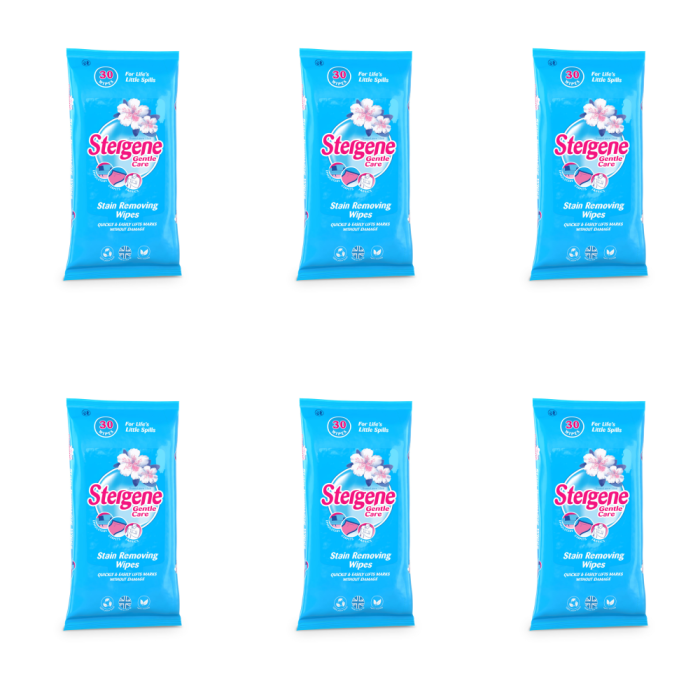 Stergene Gentle Care Stain Removing 30 Wipes - Pack of 6