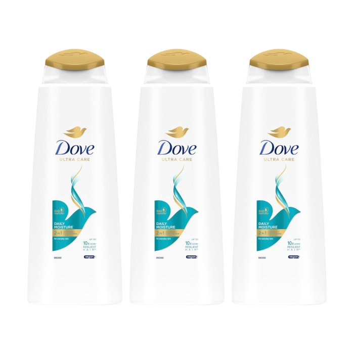 Dove Ultra Care 2in1 Daily Moisture Shampoo and Conditioner 400ml - Pack of 3