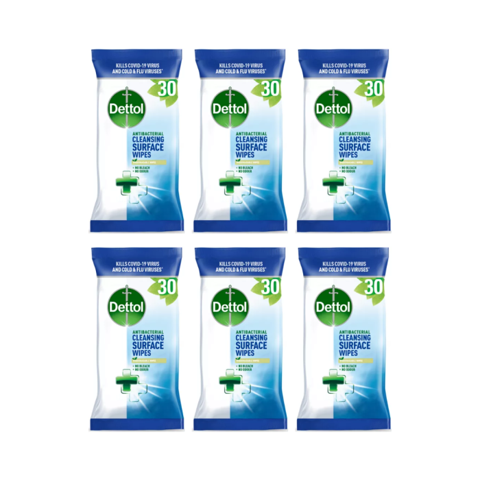 Dettol Antibacterial Surface Wipes 30 Large Wipes - Pack of 6