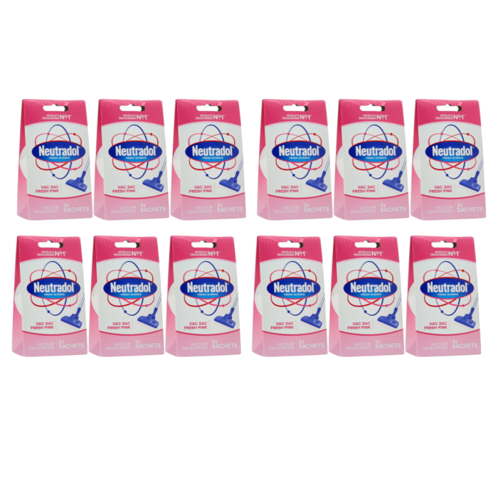 Neutradol Vac Sac Fresh Pink Vacuum Deodorizer 3x Sachets - Pack of 12