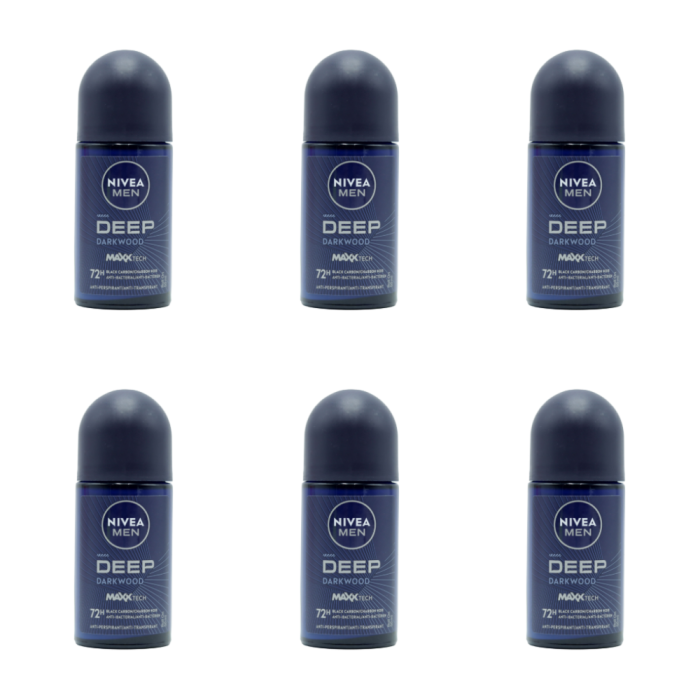 Nivea Men Deep Darkwood Anti-Perspirant Roll On Deodorant 50ml - Pack of 6