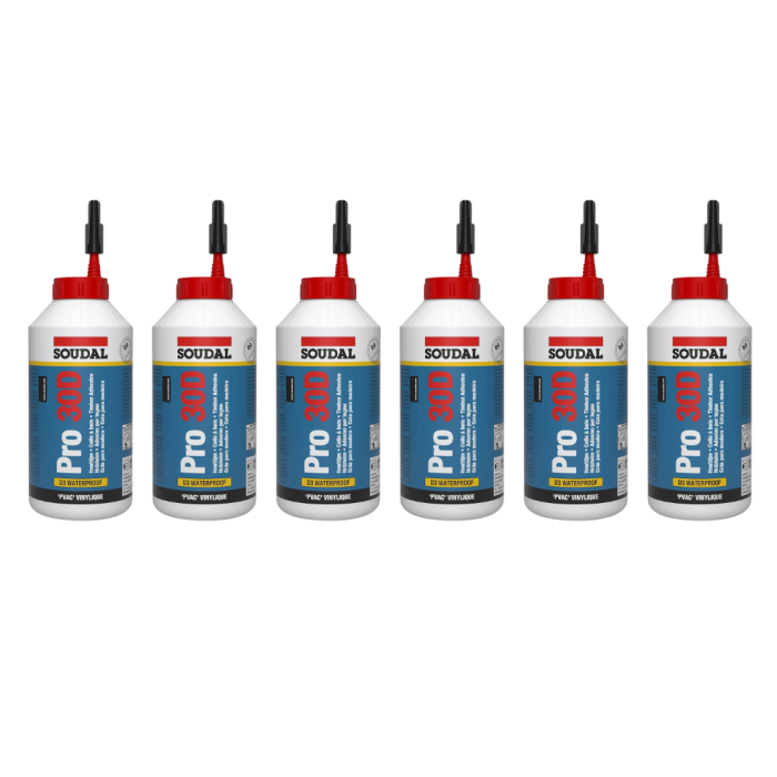 Soudal Pro 30D Wood Glue Waterproof Adhesive for Joinery 750g - Pack of 6