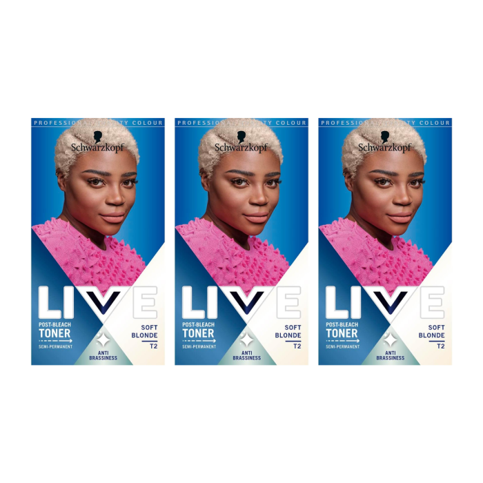 Schwarzkopf Live T2 Soft Blonde Toner Anti Brass Semi Permanent - Pack of 3